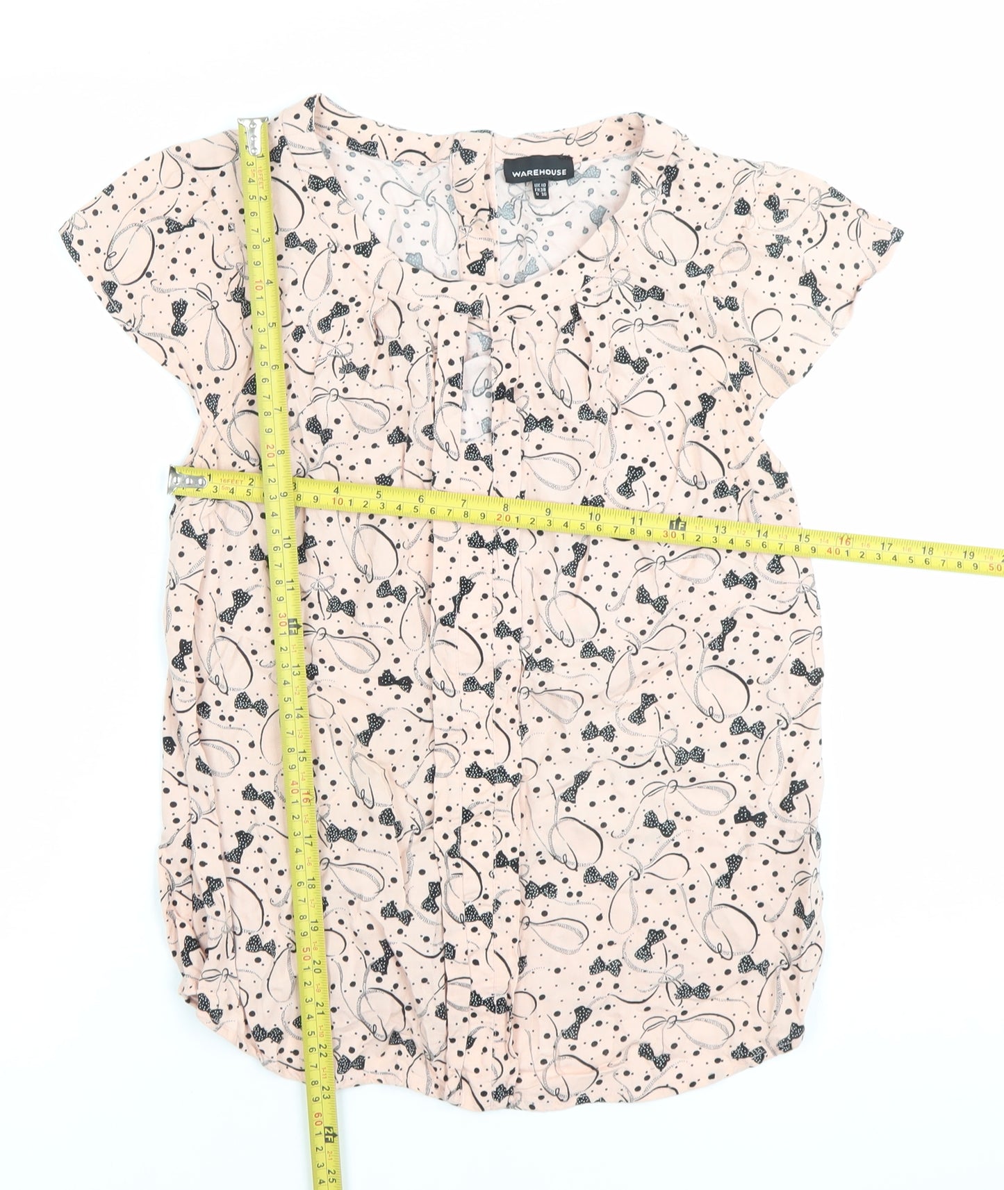 Warehouse Womens Pink Floral Blouse Size 10 Cap Sleeve Tunic