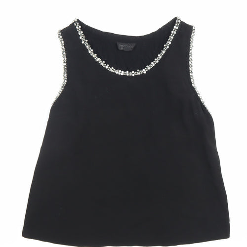 Topshop Women Black Beaded Round Neck Sleeveless Blouse Size 10