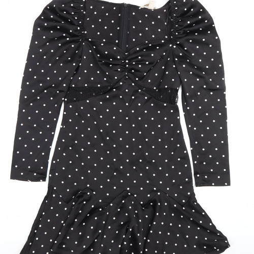 H&M Women’s Black Polka Dot Bodycon Dress Size 8 Long Sleeve