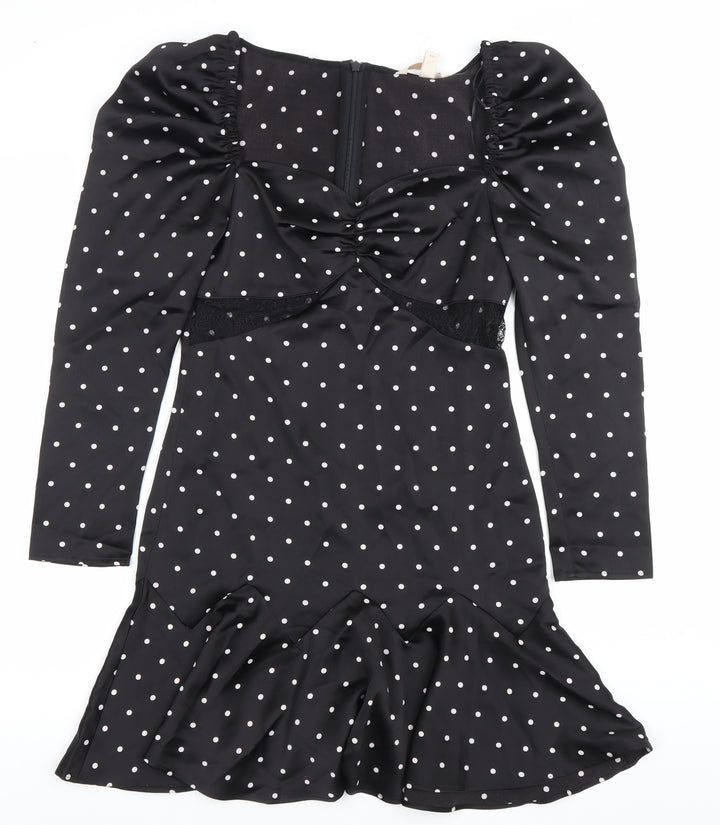 H&M Women’s Black Polka Dot Bodycon Dress Size 8 Long Sleeve