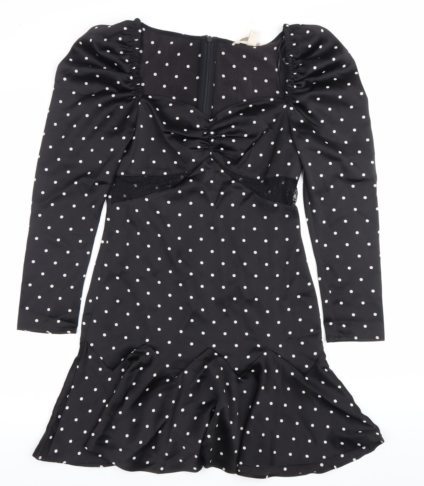 H&M Women’s Black Polka Dot Bodycon Dress Size 8 Long Sleeve