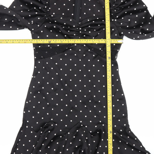 H&M Women’s Black Polka Dot Bodycon Dress Size 8 Long Sleeve