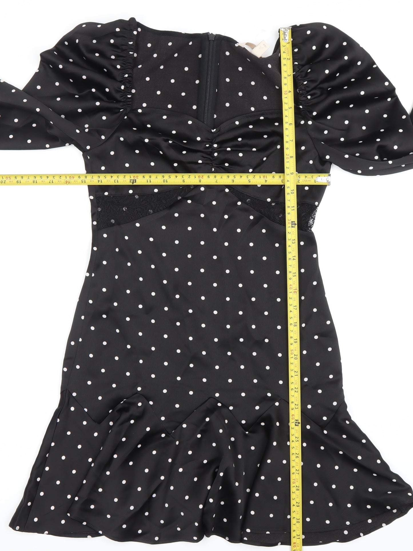 H&M Women’s Black Polka Dot Bodycon Dress Size 8 Long Sleeve
