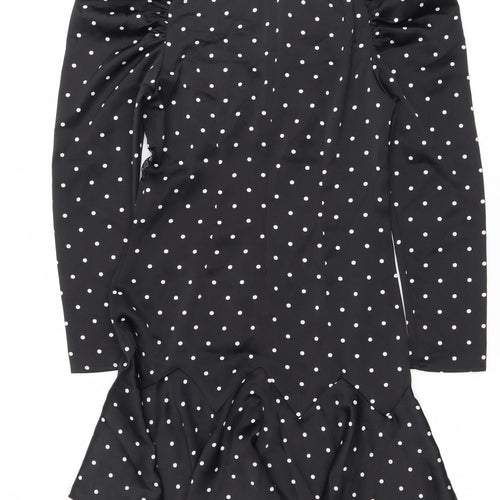 H&M Women’s Black Polka Dot Bodycon Dress Size 8 Long Sleeve