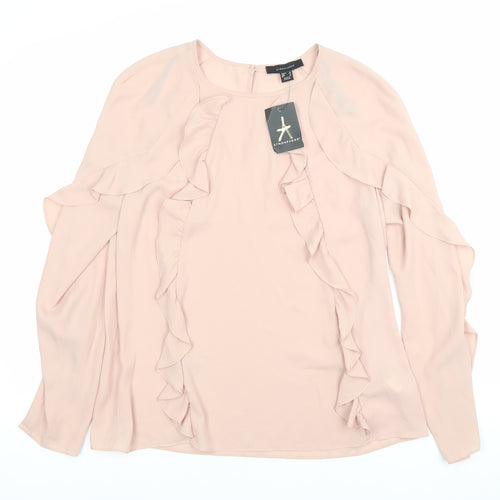 Atmosphere Womens Pink Ruffle Blouse Size 12 Long Sleeve Tunic Top
