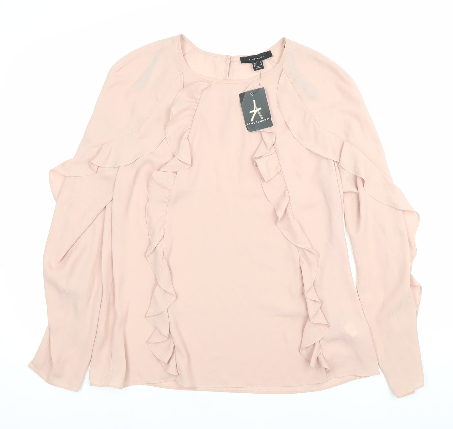 Atmosphere Womens Pink Ruffle Blouse Size 12 Long Sleeve Tunic Top