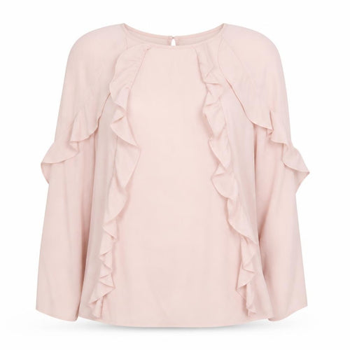Atmosphere Womens Pink Ruffle Blouse Size 12 Long Sleeve Tunic Top