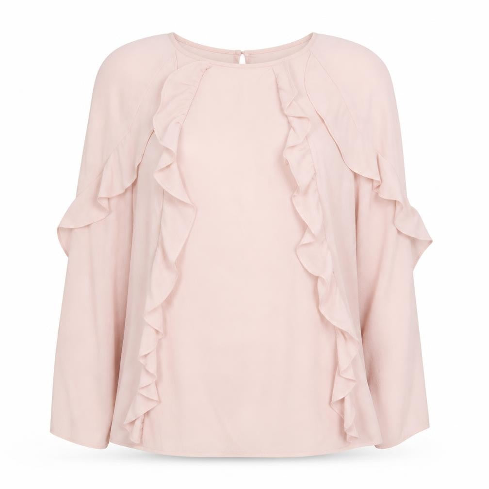 Atmosphere Womens Pink Ruffle Blouse Size 12 Long Sleeve Tunic Top