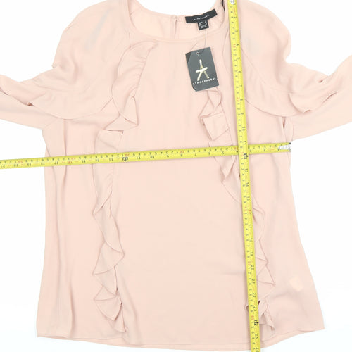 Atmosphere Womens Pink Ruffle Blouse Size 12 Long Sleeve Tunic Top