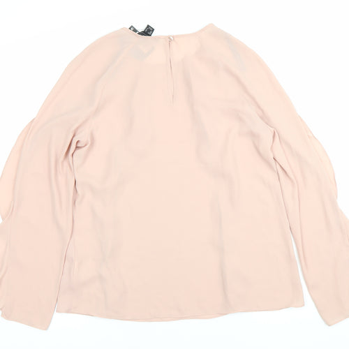 Atmosphere Womens Pink Ruffle Blouse Size 12 Long Sleeve Tunic Top
