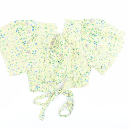 Topshop Women Yellow Floral Wrap Ruffle Blouse Size 12