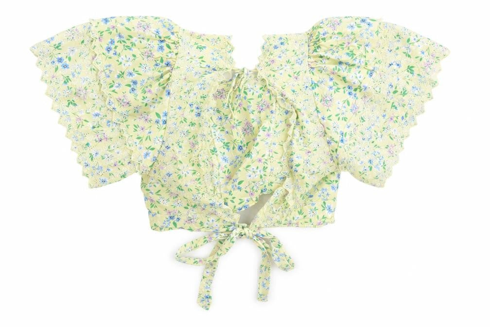 Topshop Women Yellow Floral Wrap Ruffle Blouse Size 12