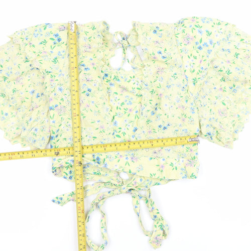 Topshop Women Yellow Floral Wrap Ruffle Blouse Size 12