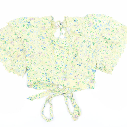Topshop Women Yellow Floral Wrap Ruffle Blouse Size 12