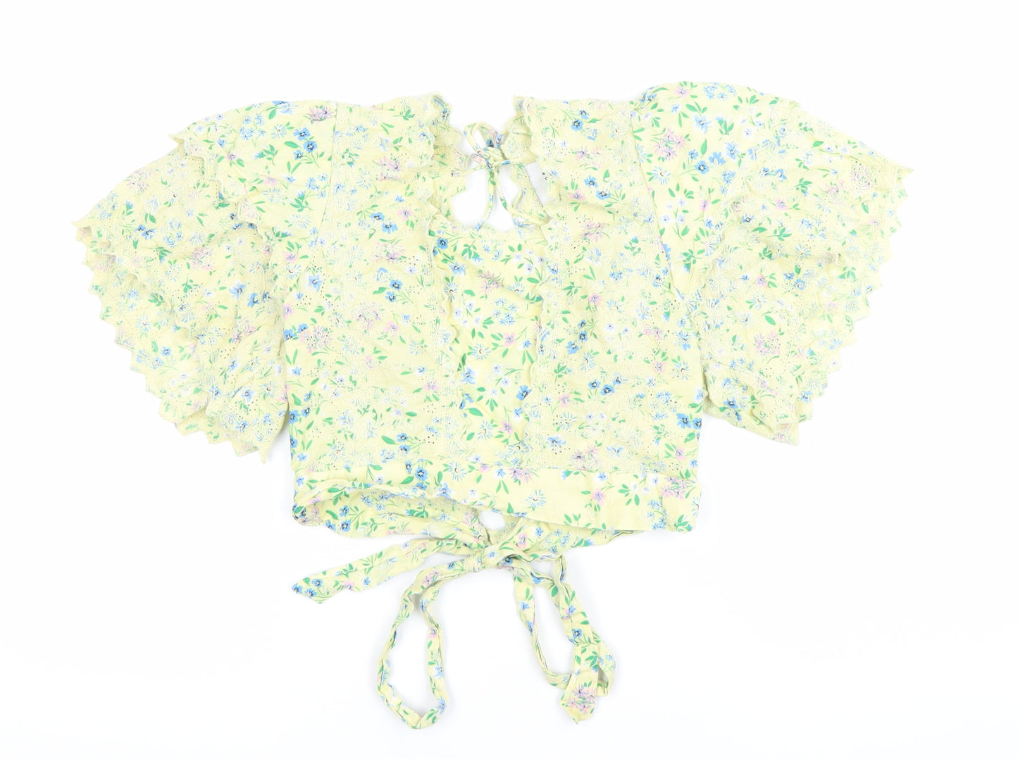 Topshop Women Yellow Floral Wrap Ruffle Blouse Size 12