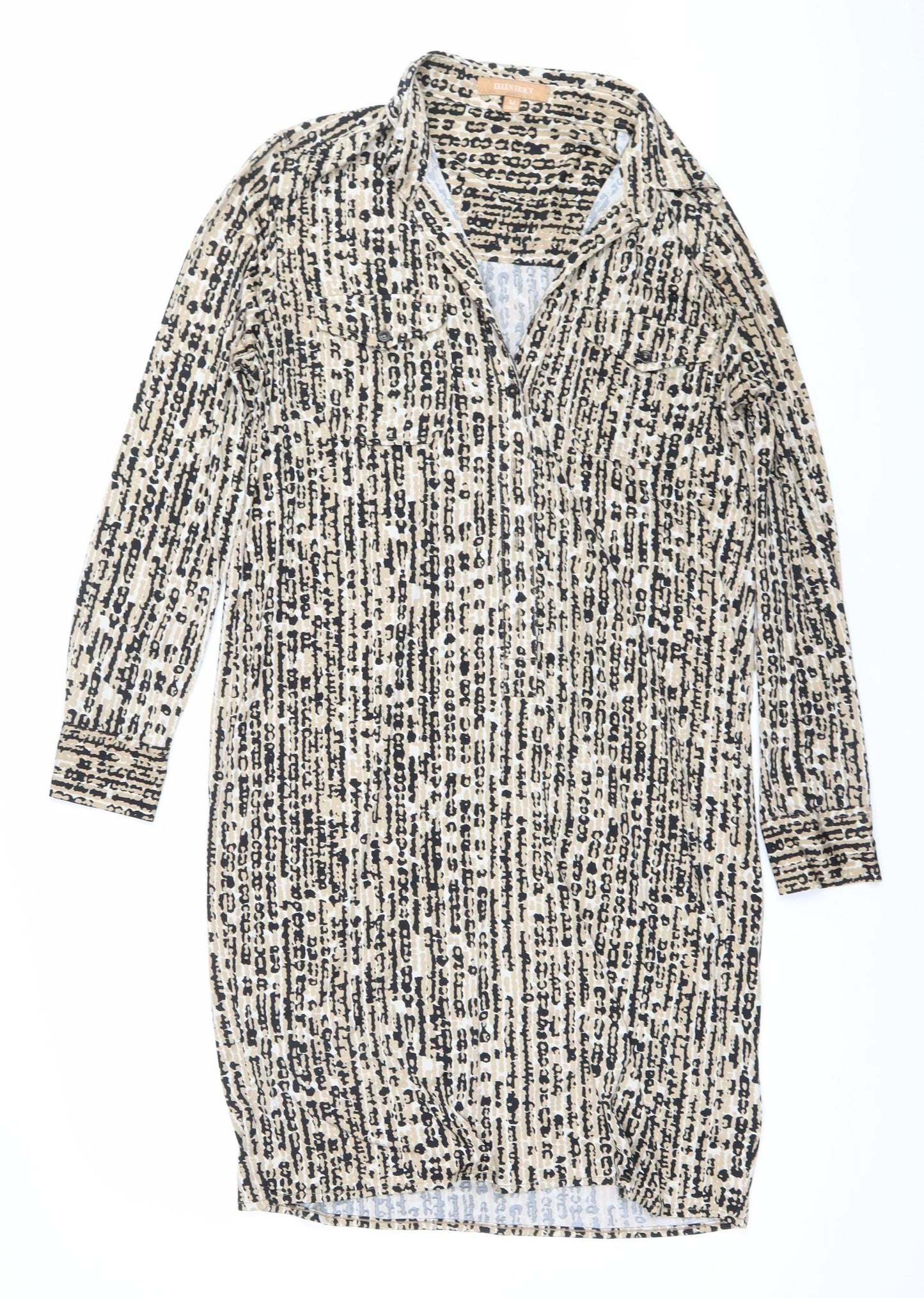 Ellen Tracy Women’s Beige Black Animal Print Wrap Dress M