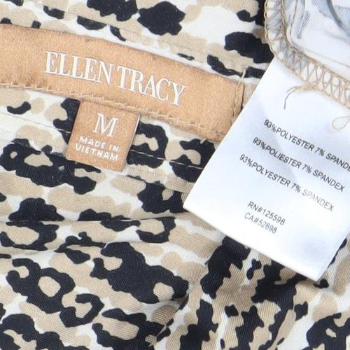 Ellen Tracy Women’s Beige Black Animal Print Wrap Dress M