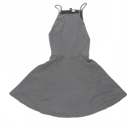 H&M Women Black Polka Dot Fit & Flare Halter Mini Dress Size 6