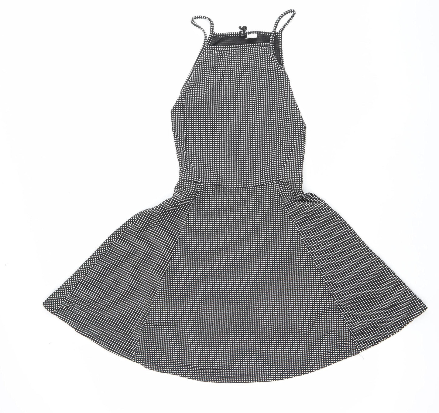 H&M Women Black Polka Dot Fit & Flare Halter Mini Dress Size 6