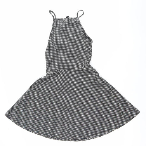 H&M Women Black Polka Dot Fit & Flare Halter Mini Dress Size 6