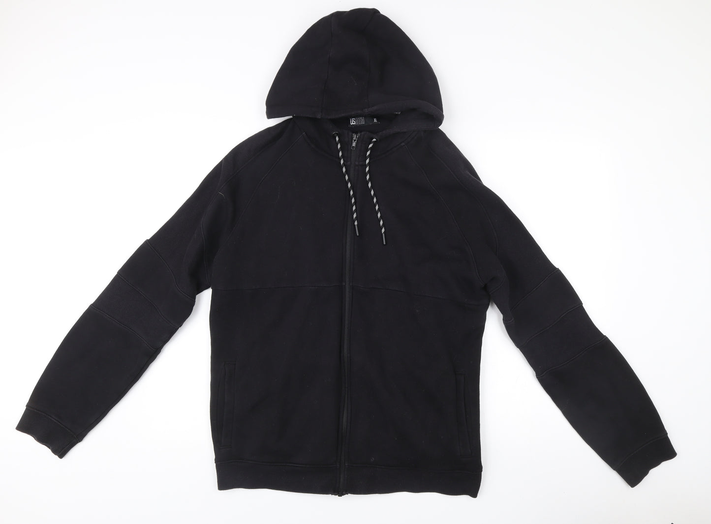 US ATH Men’s Black XL Full Zip Hoodie Cotton Blend Hooded Sweatshirt