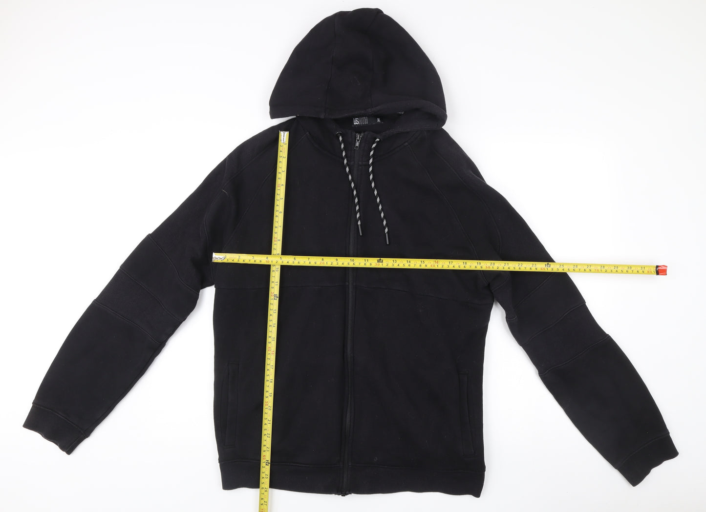 US ATH Men’s Black XL Full Zip Hoodie Cotton Blend Hooded Sweatshirt