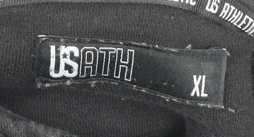 US ATH Men’s Black XL Full Zip Hoodie Cotton Blend Hooded Sweatshirt