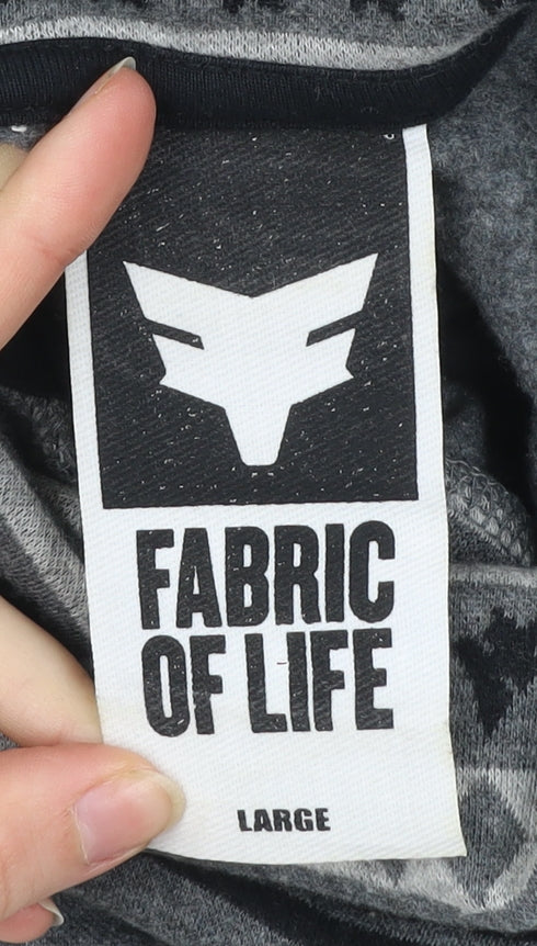 Fabric of Life Mens Grey Pullover Hoodie L High Neck Pockets