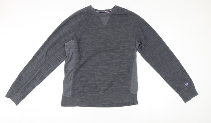 Champion Mens Grey Crew Neck Sweatshirt Size L Logo Pullover