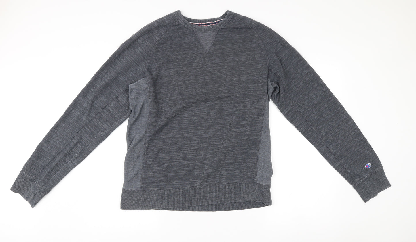 Champion Mens Grey Crew Neck Sweatshirt Size L Logo Pullover