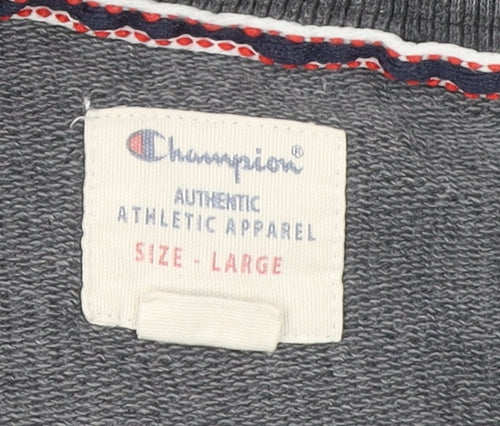 Champion Mens Grey Crew Neck Sweatshirt Size L Logo Pullover