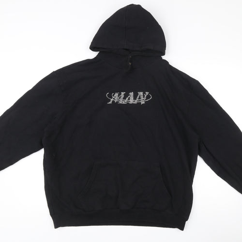 boohooMAN Men’s Black Pullover Hoodie M Logo Rhinestone Bird Graphic