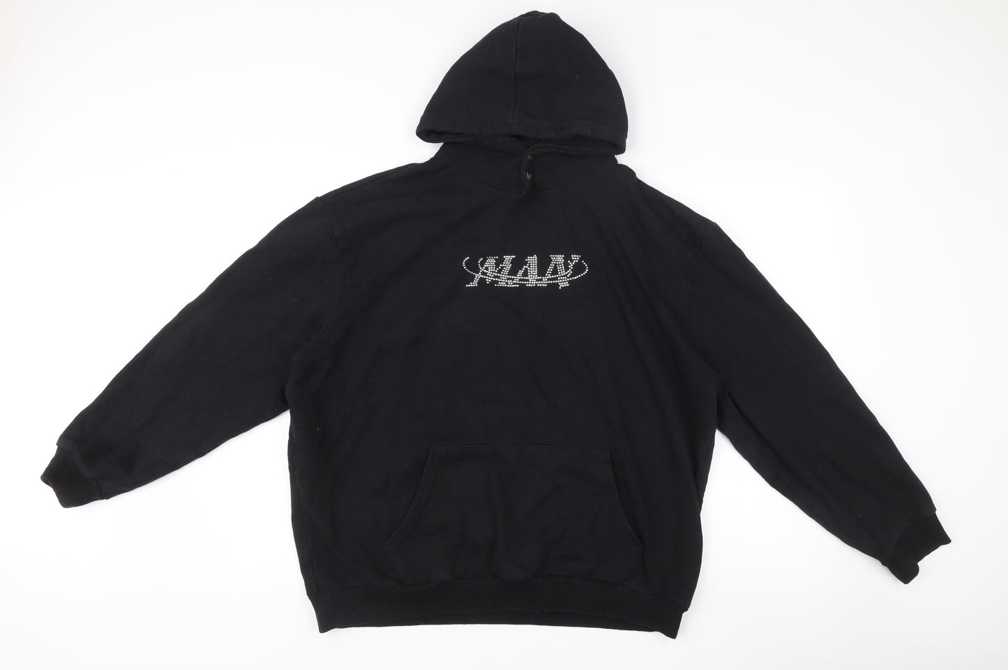 boohooMAN Men’s Black Pullover Hoodie M Logo Rhinestone Bird Graphic