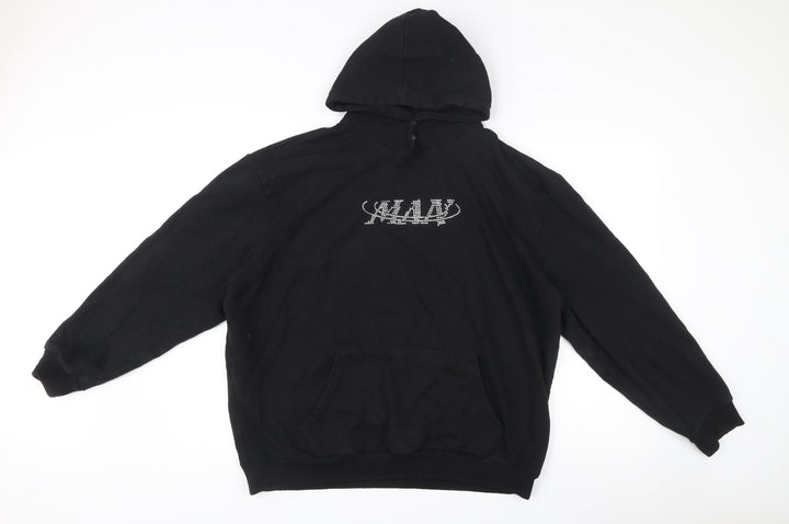 boohooMAN Men’s Black Pullover Hoodie M Logo Rhinestone Bird Graphic