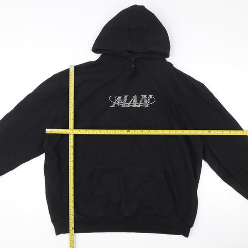 boohooMAN Men’s Black Pullover Hoodie M Logo Rhinestone Bird Graphic