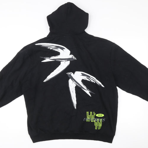 boohooMAN Men’s Black Pullover Hoodie M Logo Rhinestone Bird Graphic