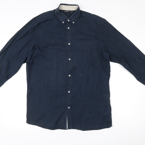 Livergy Men’s Blue Linen Cotton Button Down Shirt M 40in