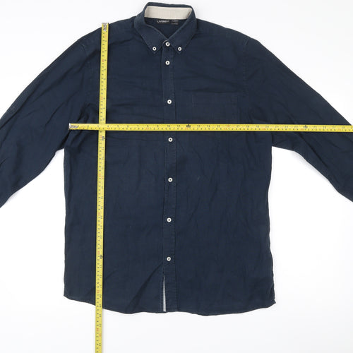 Livergy Men’s Blue Linen Cotton Button Down Shirt M 40in