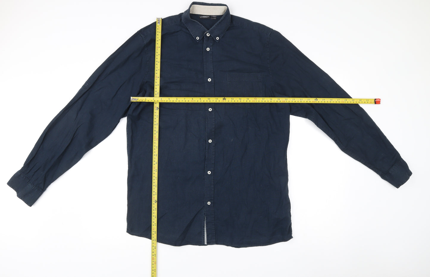 Livergy Men’s Blue Linen Cotton Button Down Shirt M 40in