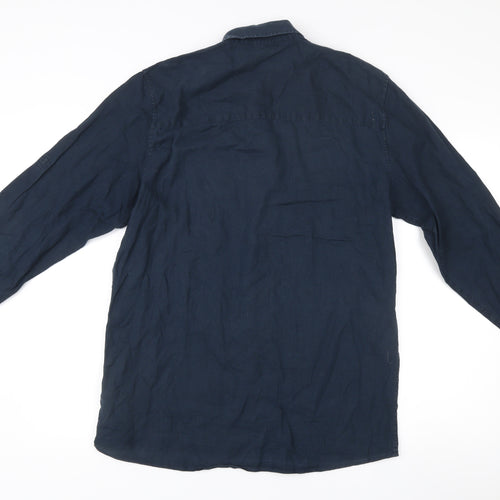 Livergy Men’s Blue Linen Cotton Button Down Shirt M 40in