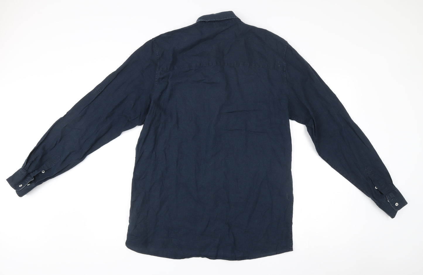 Livergy Men’s Blue Linen Cotton Button Down Shirt M 40in