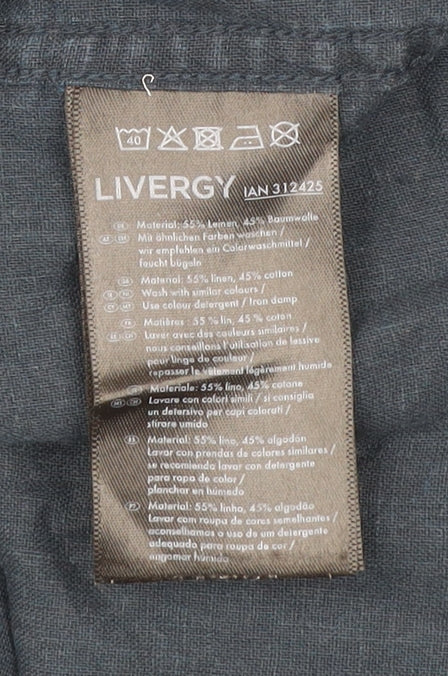 Livergy Men’s Blue Linen Cotton Button Down Shirt M 40in