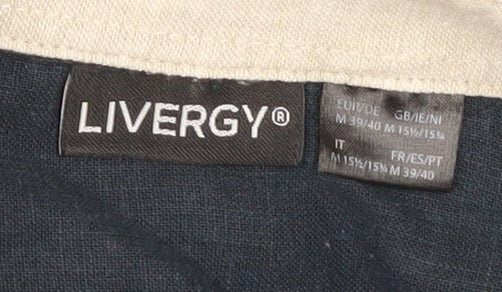 Livergy Men’s Blue Linen Cotton Button Down Shirt M 40in
