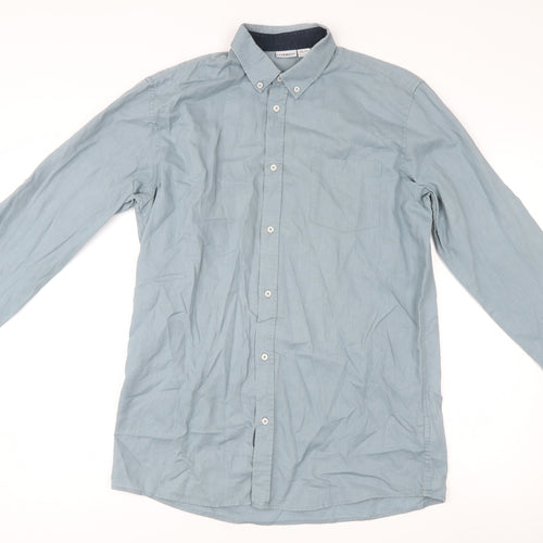 Livergy Men’s Blue Linen Cotton Button-Up Shirt M 40in