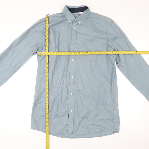 Livergy Men’s Blue Linen Cotton Button-Up Shirt M 40in