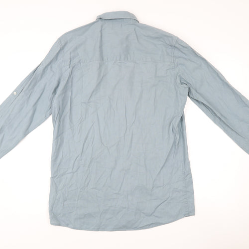 Livergy Men’s Blue Linen Cotton Button-Up Shirt M 40in