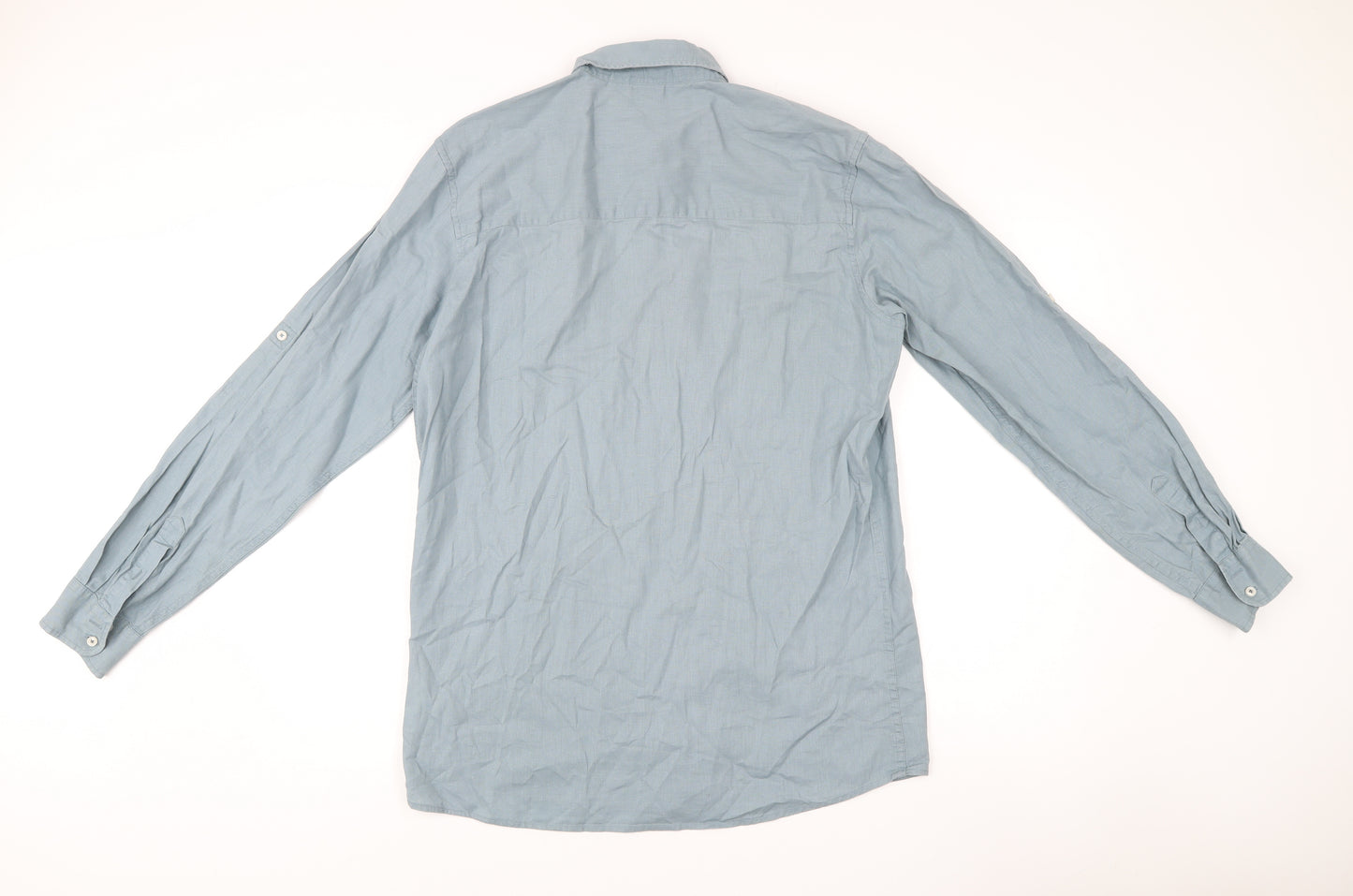 Livergy Men’s Blue Linen Cotton Button-Up Shirt M 40in