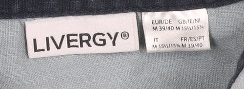 Livergy Men’s Blue Linen Cotton Button-Up Shirt M 40in