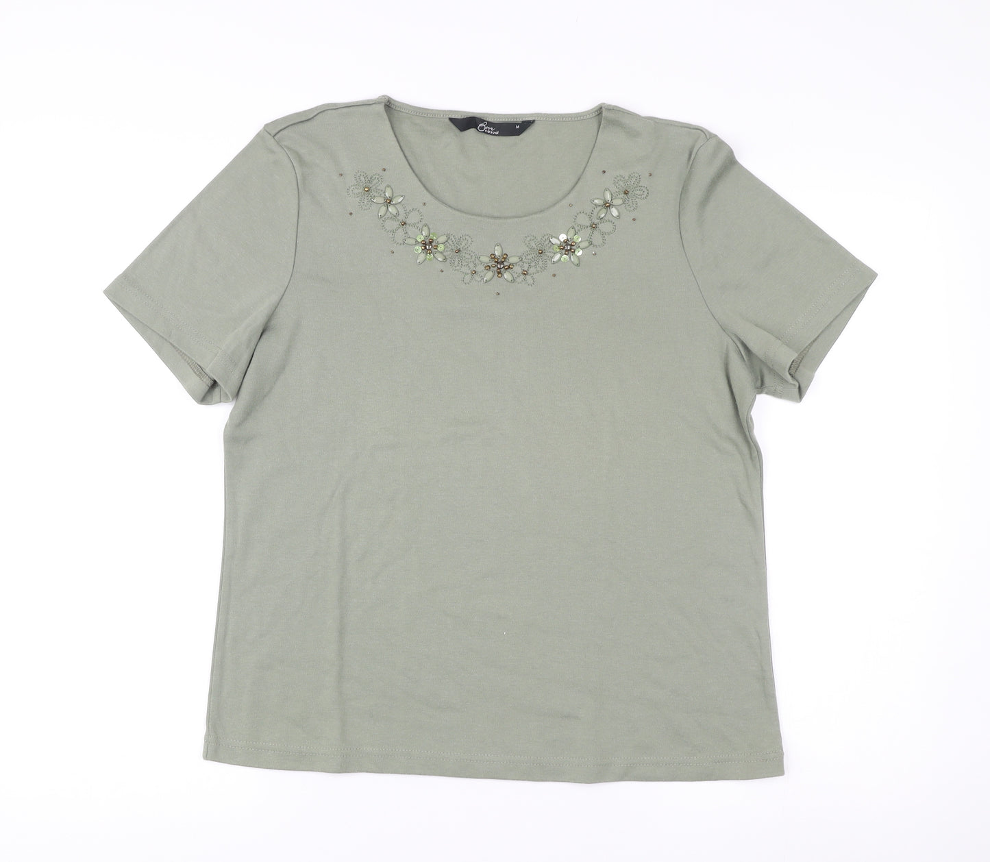 Bm Casual Women’s Green Embroidered Short Sleeve T-Shirt M
