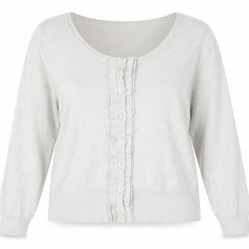 Edina Ronay Womens Grey Size 16 Cardigan Scoop Neck Ruffle Button Knit